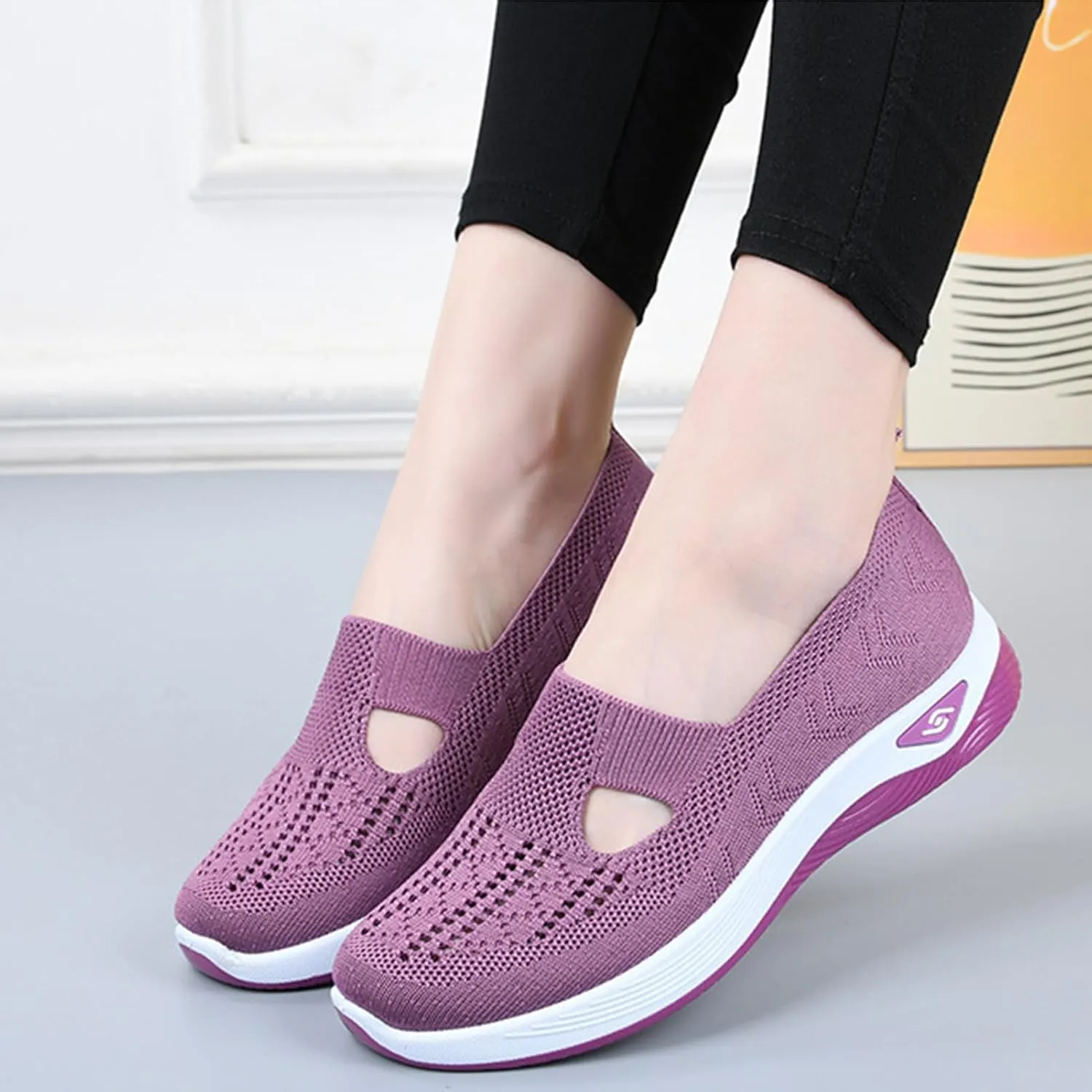 2024 New Knitted Sneakers for Women, Soft Sole Platform Casual Orthopedic Breathable Soft Slip On Foam Walking Shoes. (Gray,9)