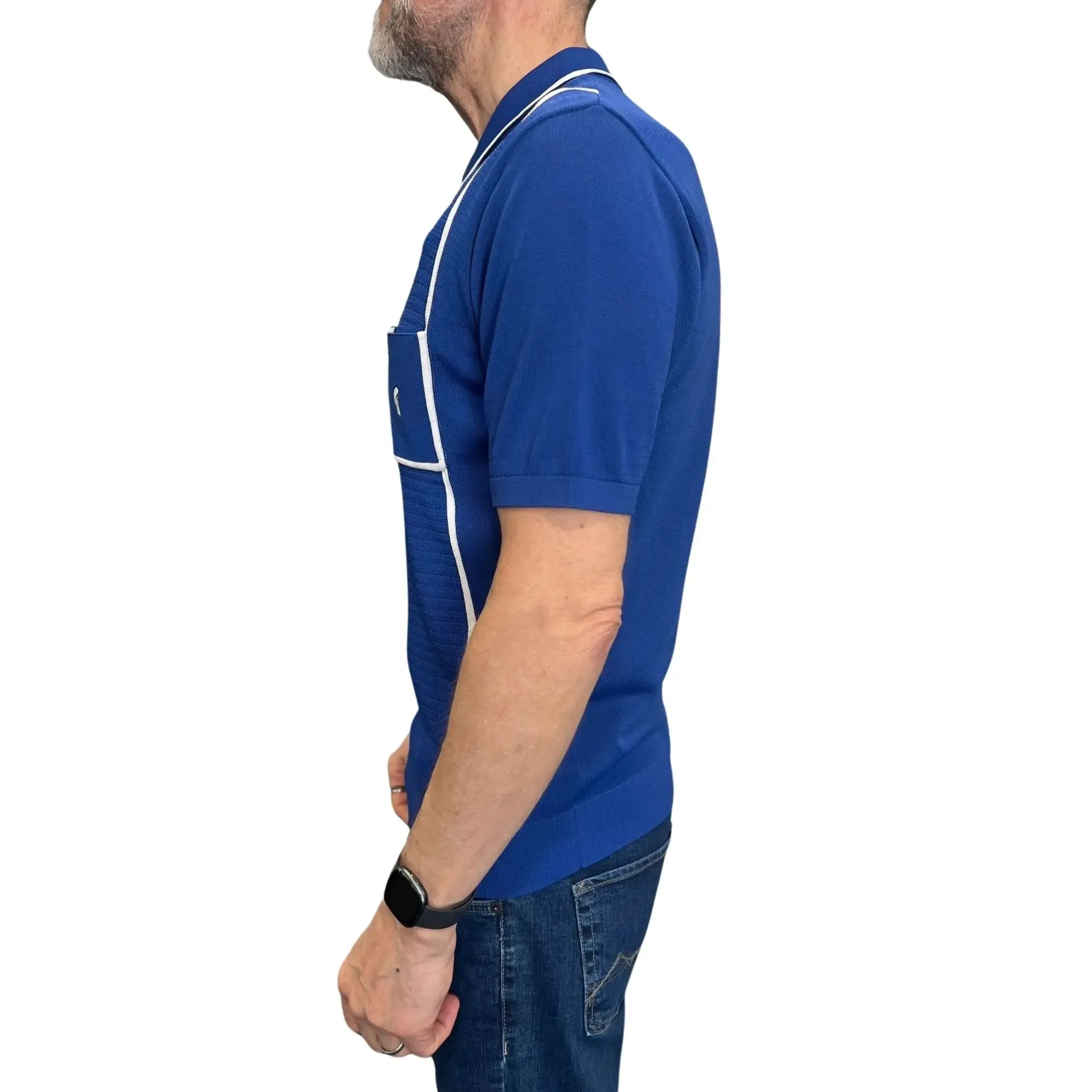 Alfeo Zip Knitted Polo Shirt - Sapphire