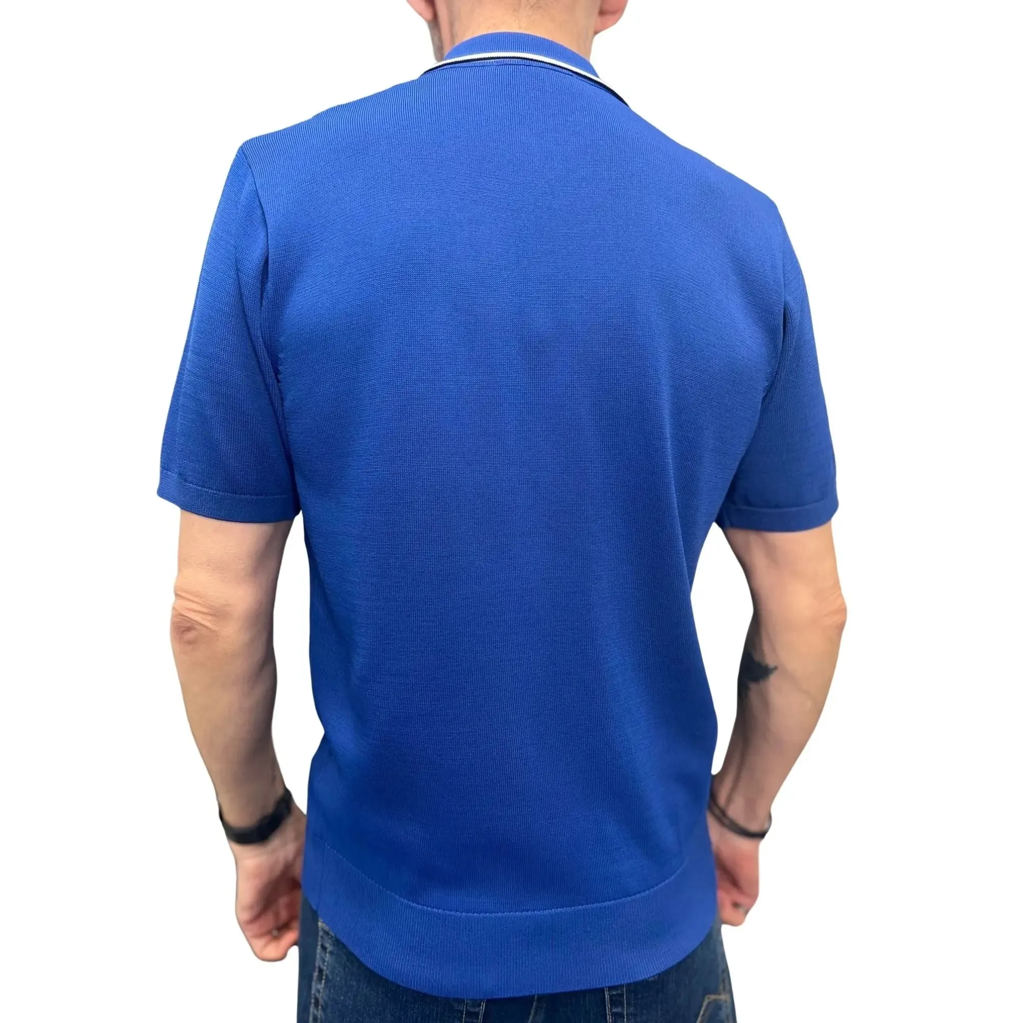 Alfeo Zip Knitted Polo Shirt - Sapphire