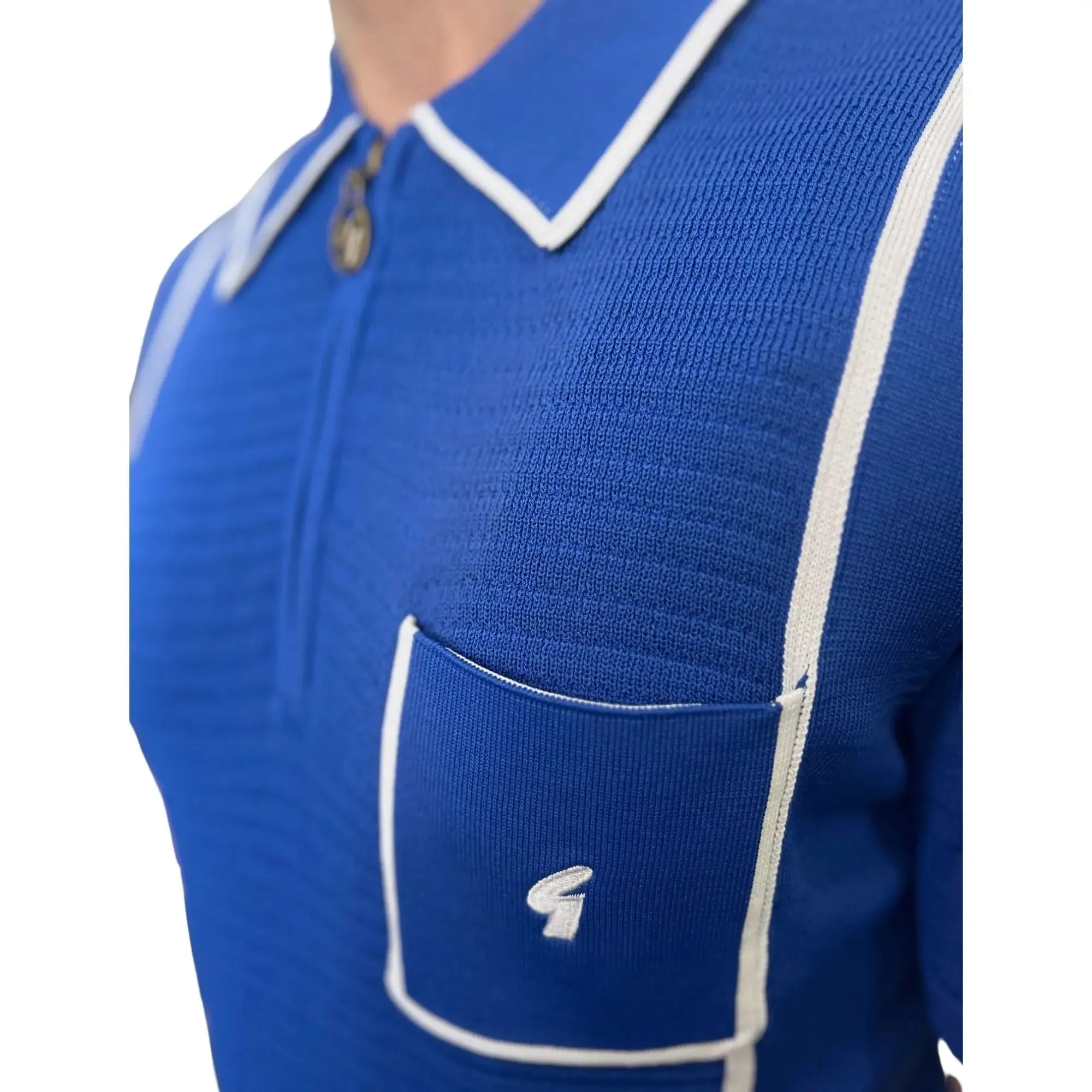 Alfeo Zip Knitted Polo Shirt - Sapphire