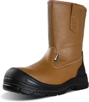 ANDANDA Work Boots for Men, Anti-Smashing/Puncture/Waterproof Steel Toe Boots for Men, Safety Oiled Leather Work Boots, Breathable, Quick Dry