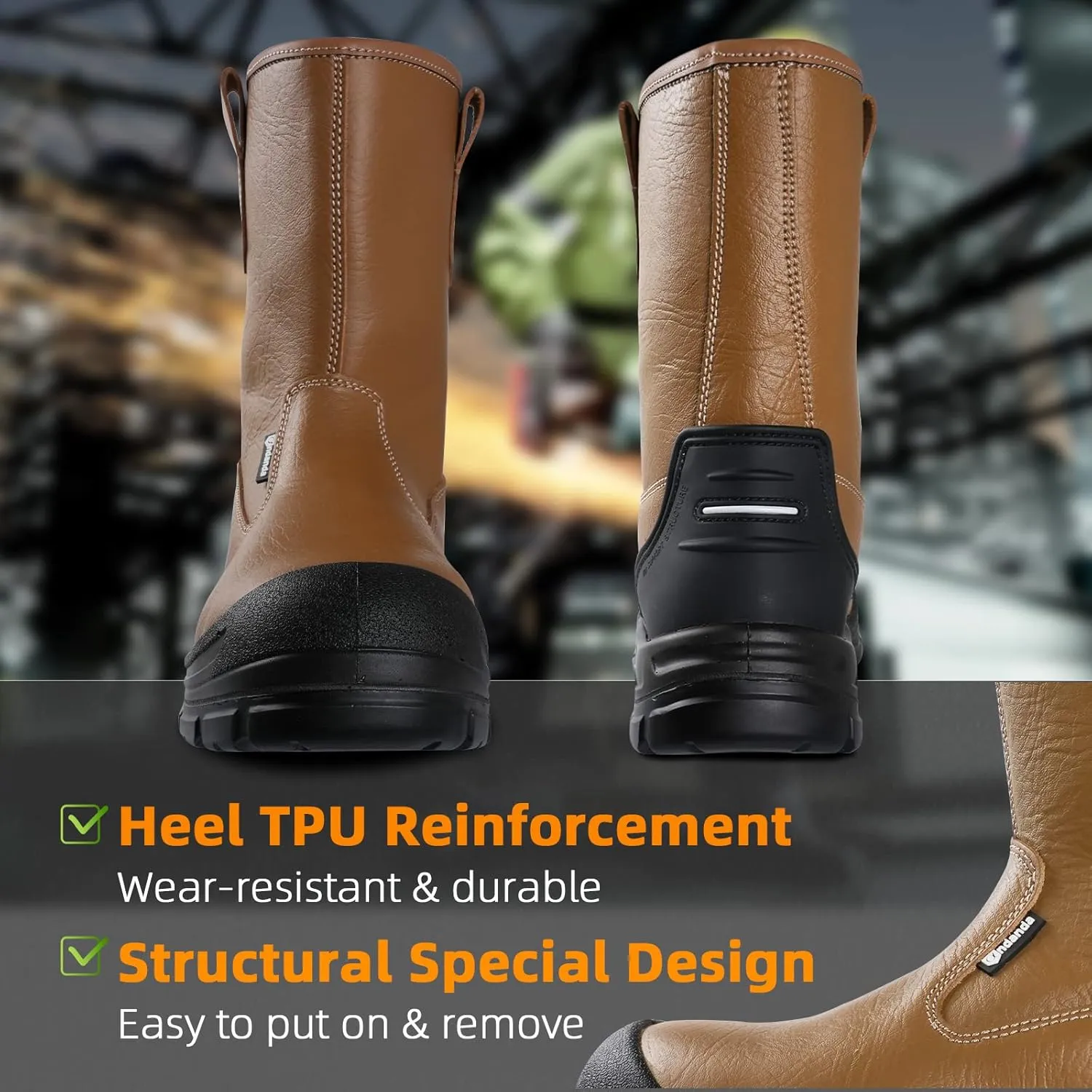 ANDANDA Work Boots for Men, Anti-Smashing/Puncture/Waterproof Steel Toe Boots for Men, Safety Oiled Leather Work Boots, Breathable, Quick Dry