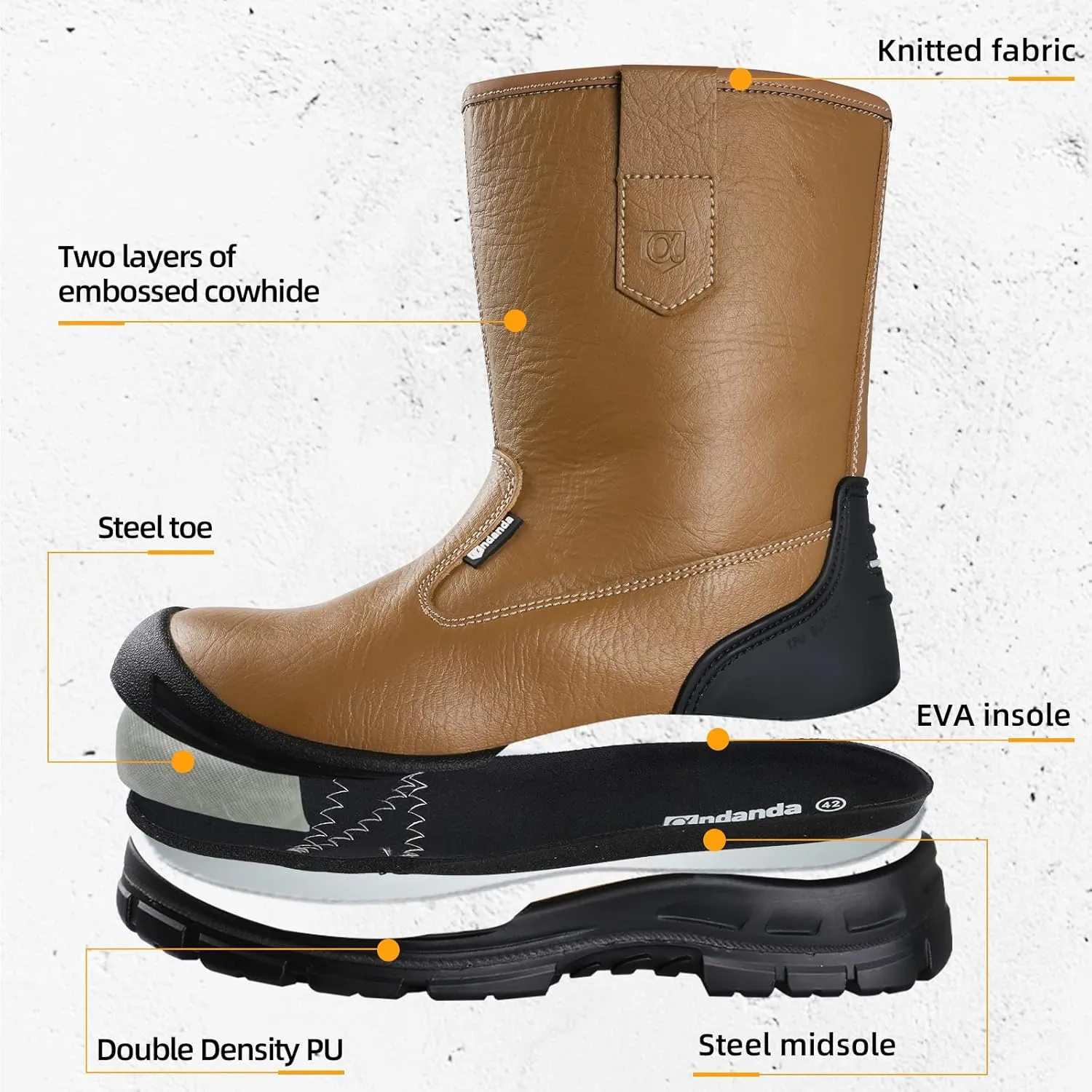 ANDANDA Work Boots for Men, Anti-Smashing/Puncture/Waterproof Steel Toe Boots for Men, Safety Oiled Leather Work Boots, Breathable, Quick Dry
