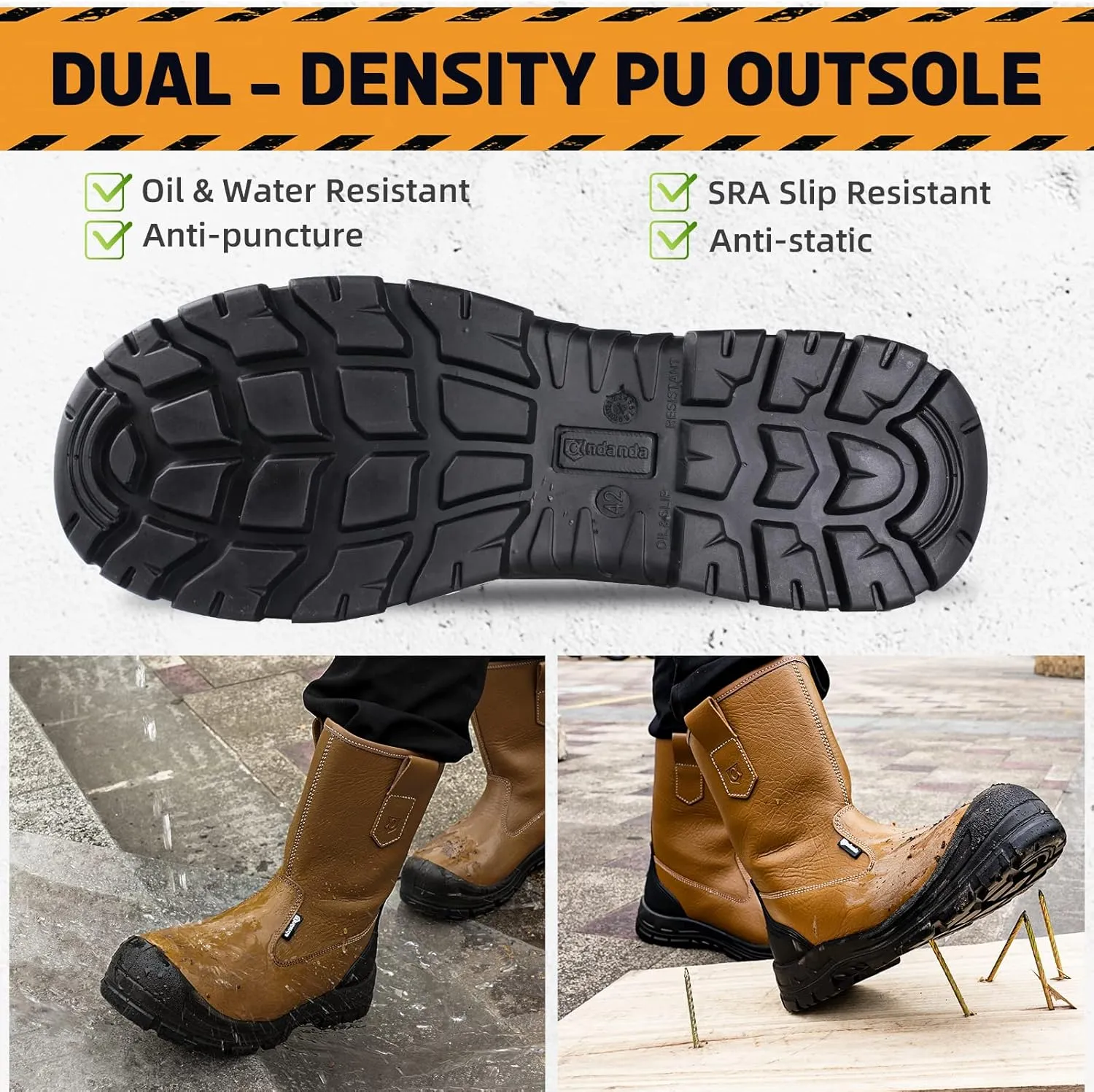ANDANDA Work Boots for Men, Anti-Smashing/Puncture/Waterproof Steel Toe Boots for Men, Safety Oiled Leather Work Boots, Breathable, Quick Dry