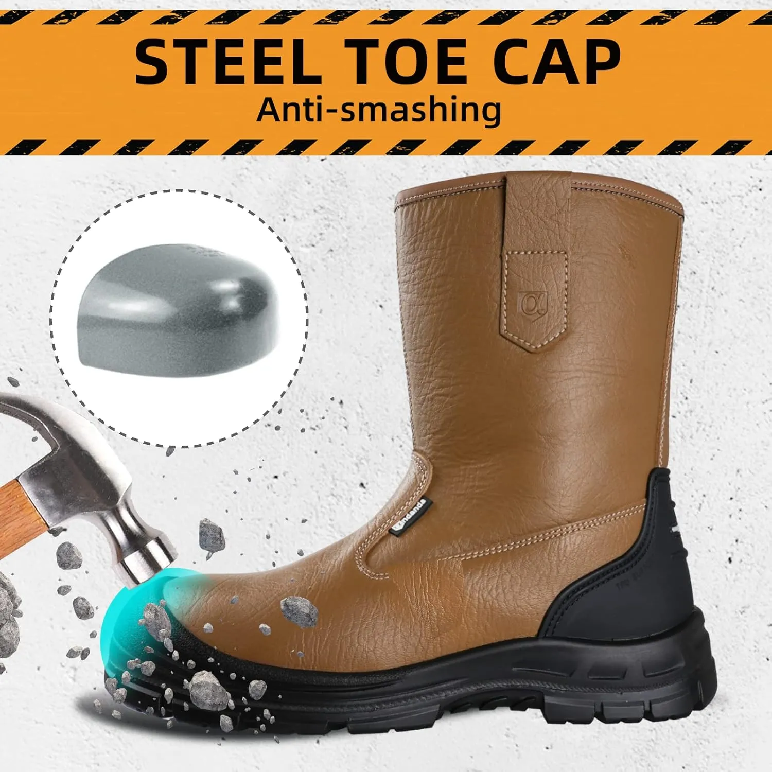 ANDANDA Work Boots for Men, Anti-Smashing/Puncture/Waterproof Steel Toe Boots for Men, Safety Oiled Leather Work Boots, Breathable, Quick Dry