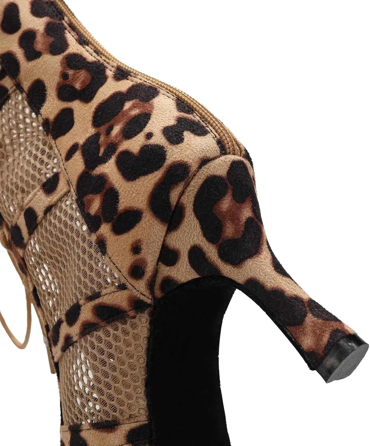 AOQUNFS Dance Heels for Women Mesh Ballroom Dance Booties Lace Up Dance Ankle Boots with Zipper