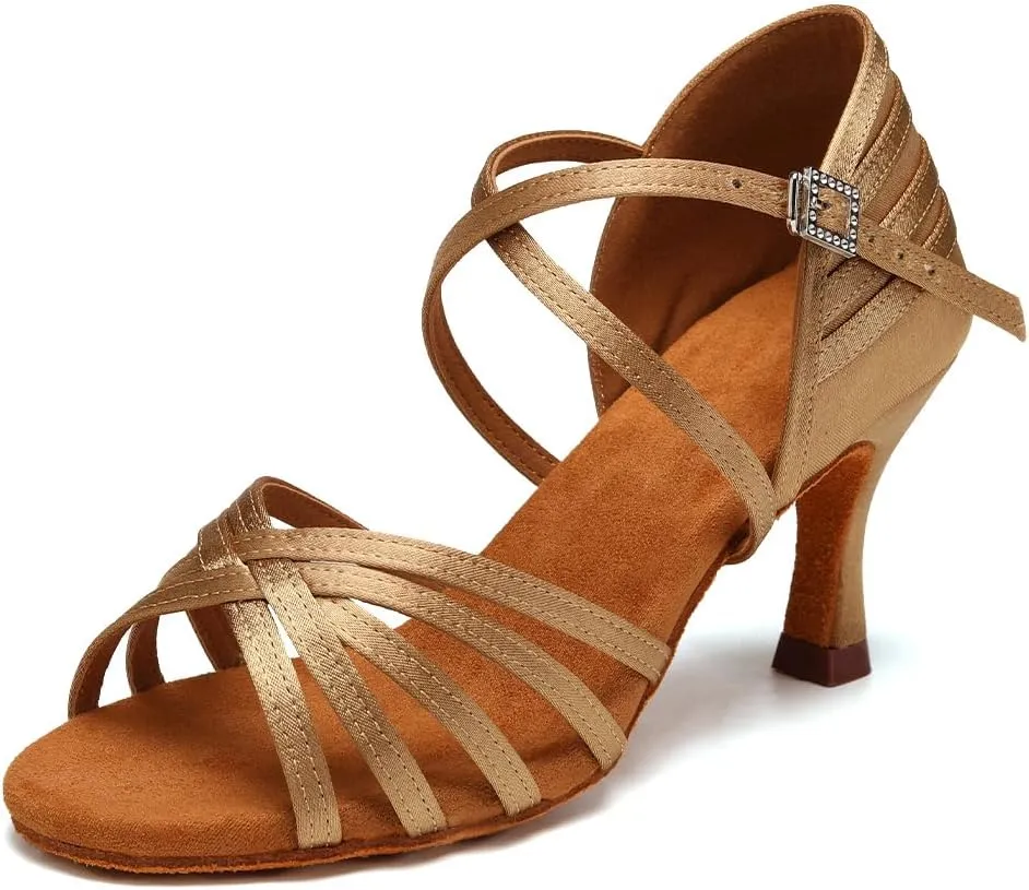AOQUNFS Women's Latin Dance Shoes Satin Ballroom Salsa Practice Professional Performance Dancing Shoes