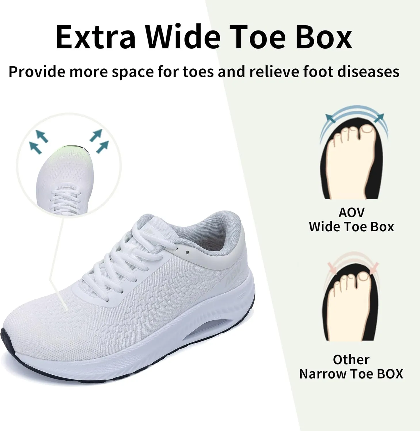 AOV Wide Toe Box Shoes Women Arch Support Walking Shoes for Plantar Fasciitis Orthotic Air Tennis Sneakers