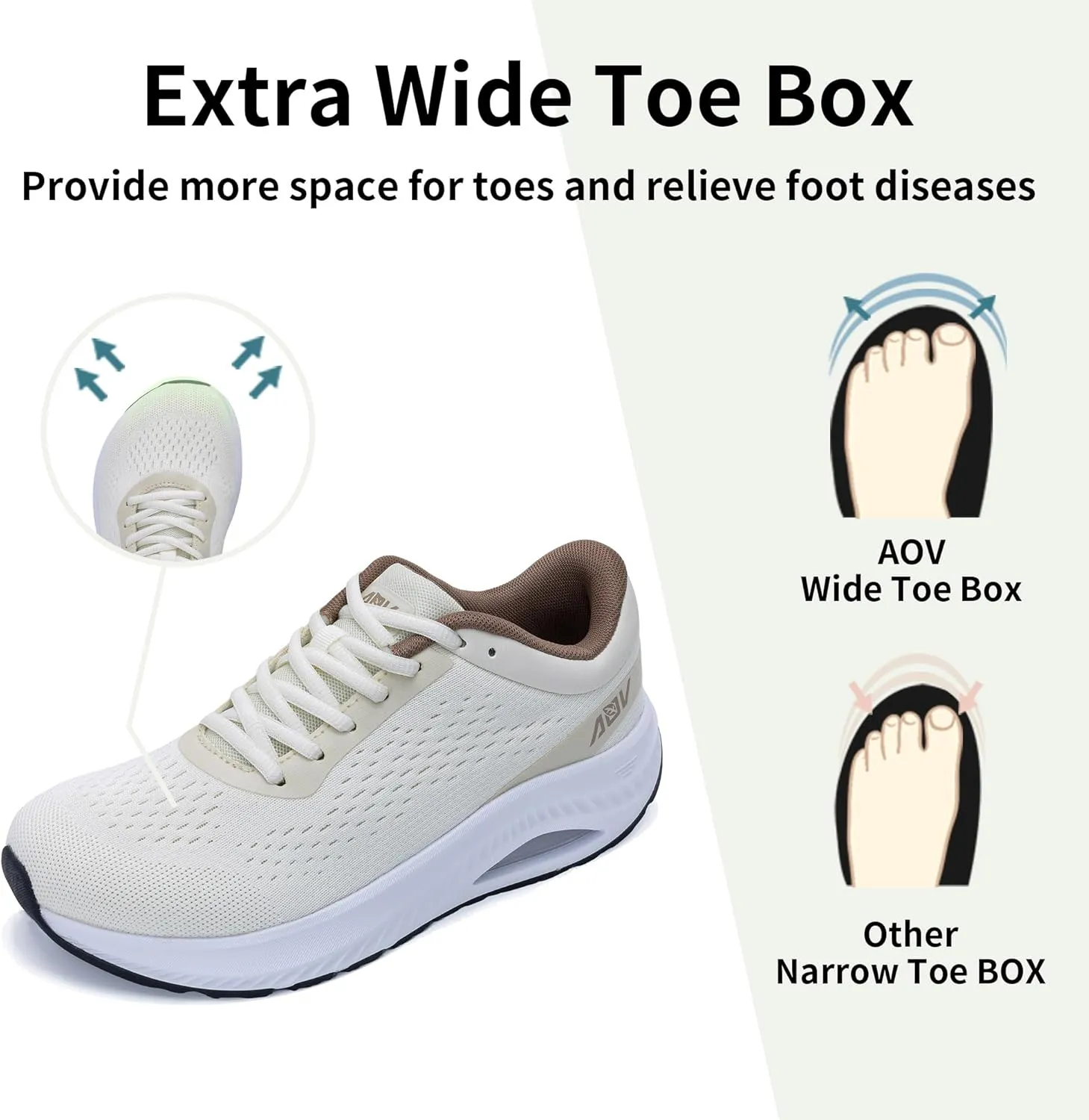 AOV Wide Toe Box Shoes Women Arch Support Walking Shoes for Plantar Fasciitis Orthotic Air Tennis Sneakers