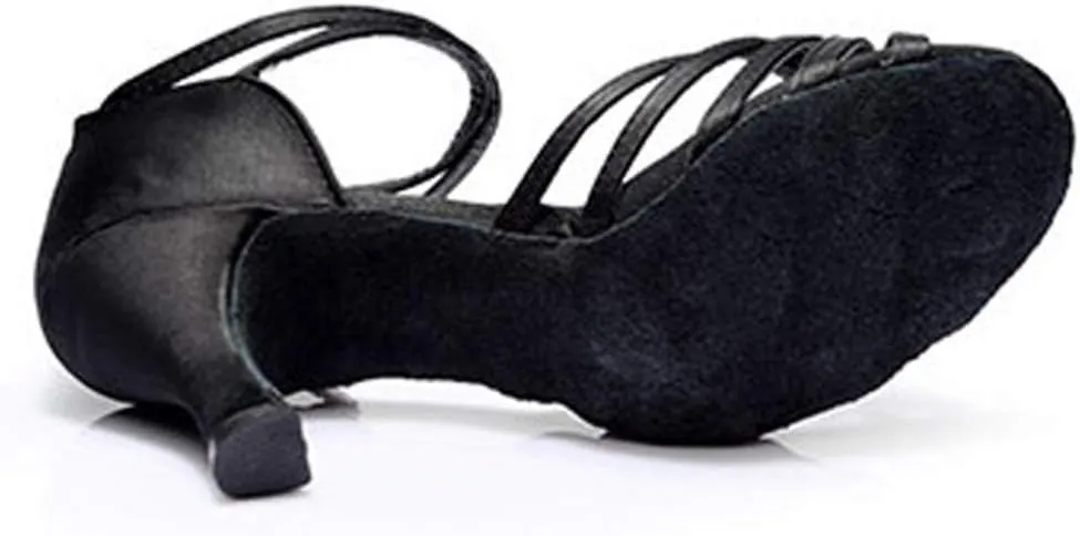 ARTIBETTER High Heel Dance Shoes for Women Latin Dance Heels Straps Satin Finish Size 36 Black