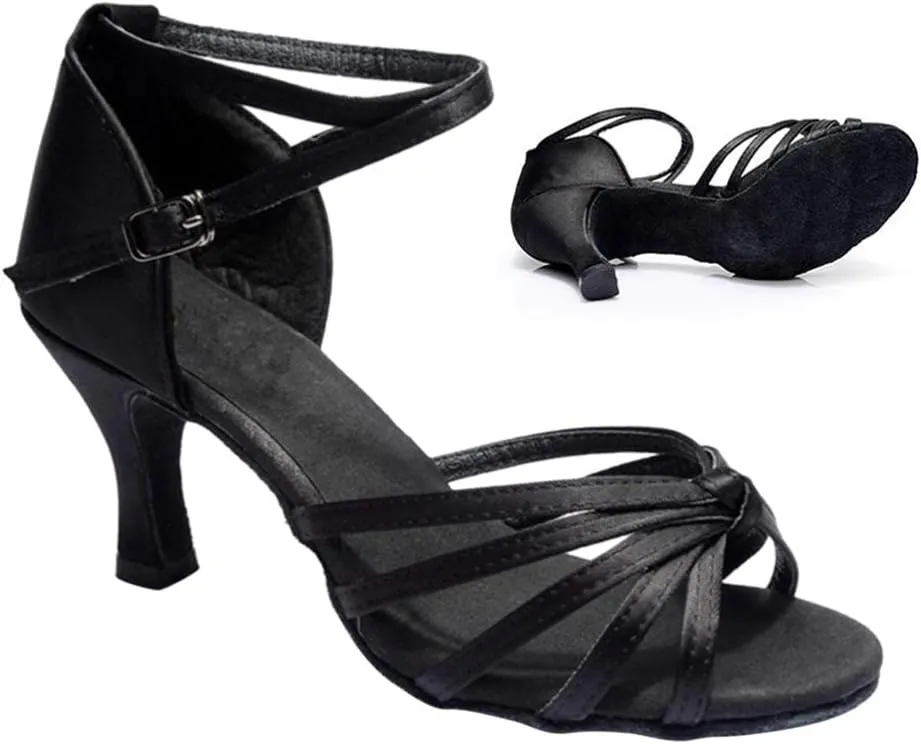 ARTIBETTER High Heel Dance Shoes for Women Latin Dance Heels Straps Satin Finish Size 36 Black