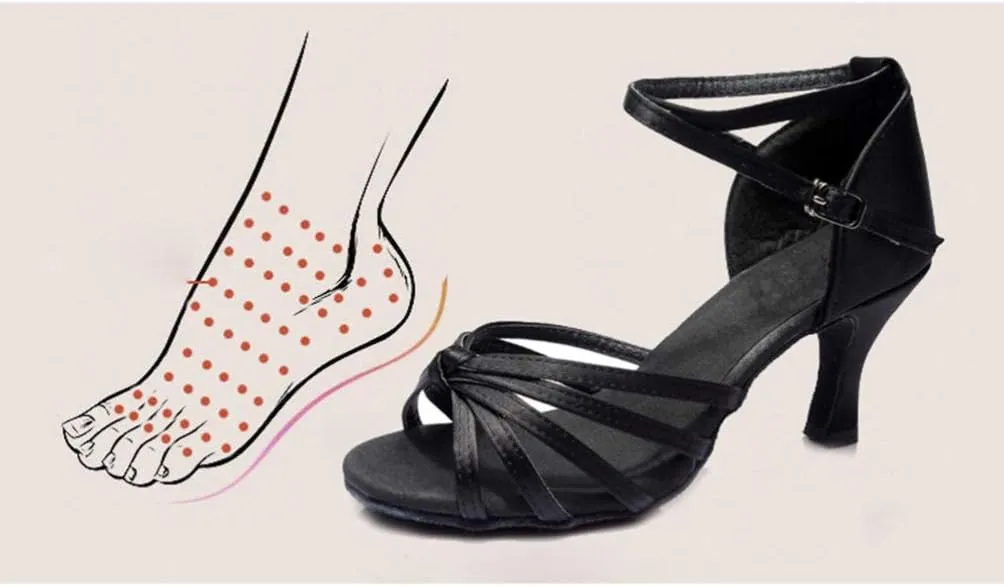 ARTIBETTER High Heel Dance Shoes for Women Latin Dance Heels Straps Satin Finish Size 36 Black