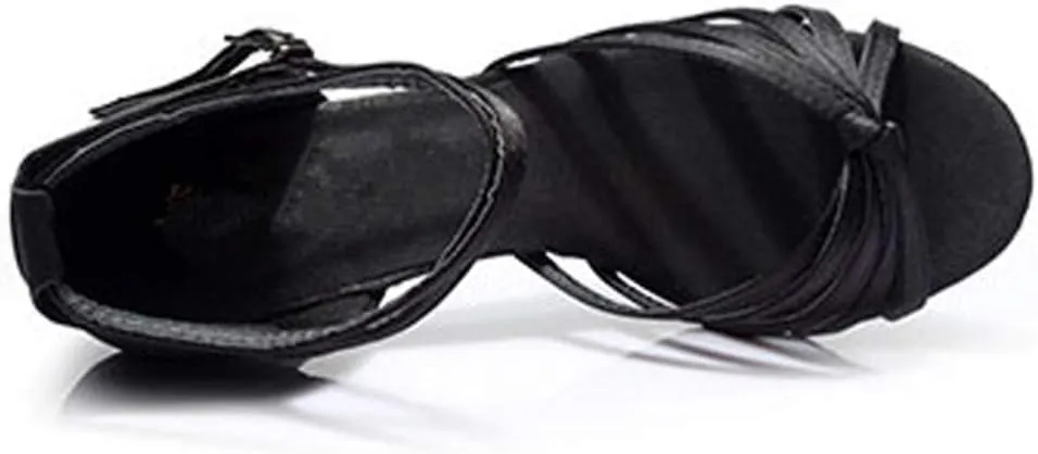 ARTIBETTER High Heel Dance Shoes for Women Latin Dance Heels Straps Satin Finish Size 36 Black
