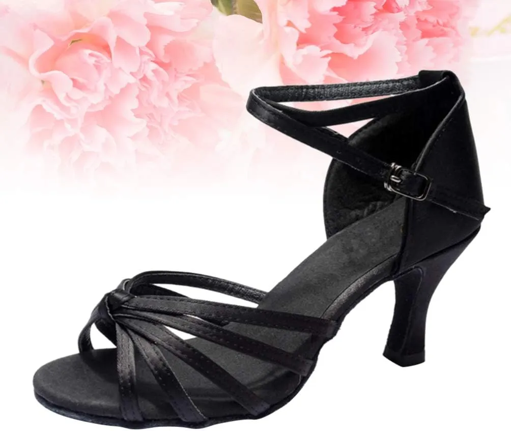 ARTIBETTER High Heel Dance Shoes for Women Latin Dance Heels Straps Satin Finish Size 36 Black