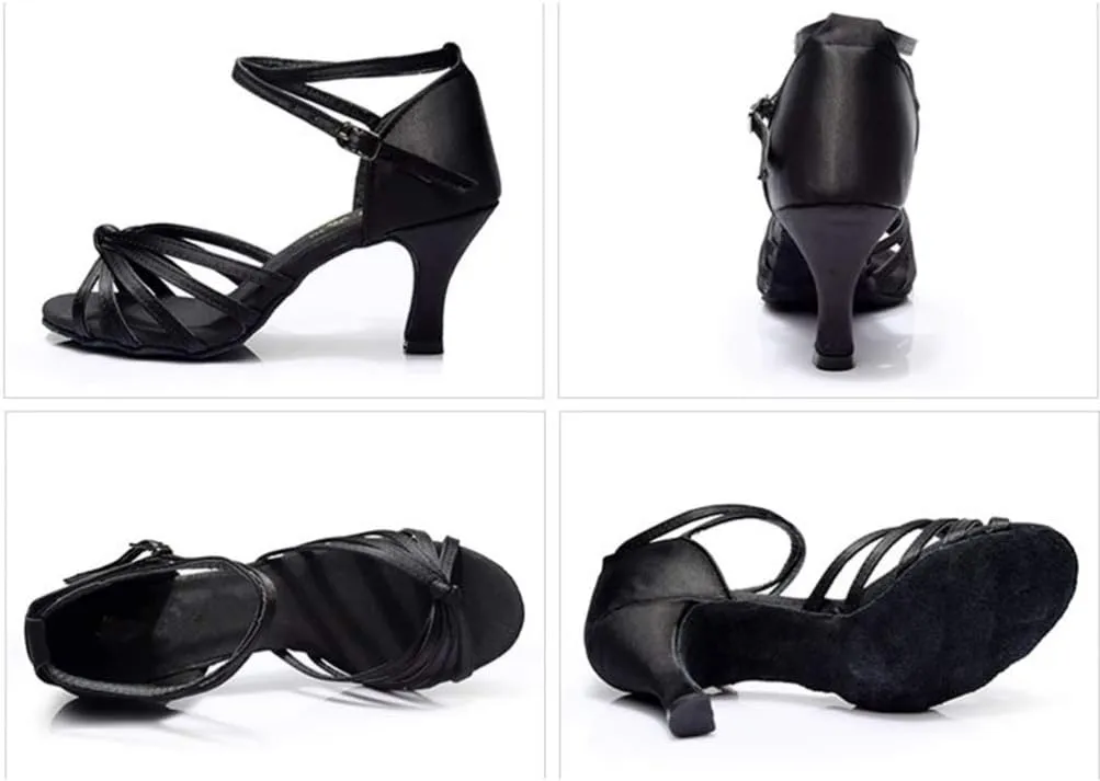 ARTIBETTER High Heel Dance Shoes for Women Latin Dance Heels Straps Satin Finish Size 36 Black