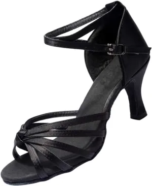 ARTIBETTER High Heel Dance Shoes for Women Latin Dance Heels Straps Satin Finish Size 36 Black