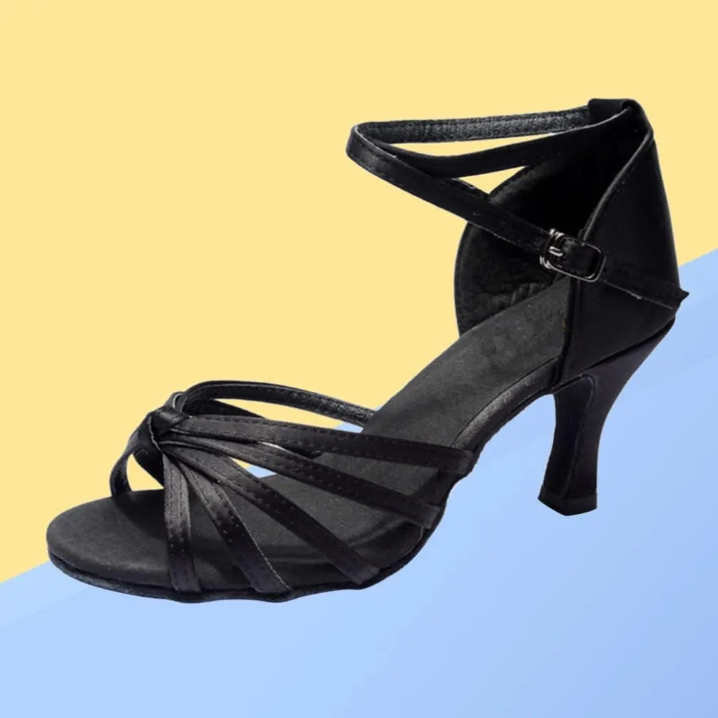 ARTIBETTER High Heel Dance Shoes for Women Latin Dance Heels Straps Satin Finish Size 36 Black