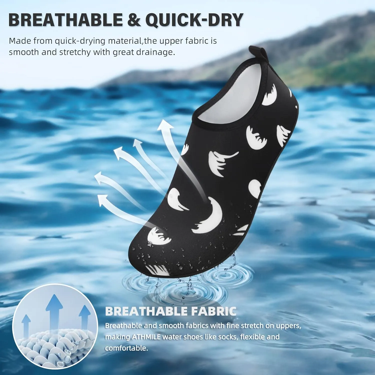 ATHMILE Water Shoes for Women Men Barefoot Quick-Dry Aqua Socks for Beach Swim Pool River Yoga Lake Surf Sport Shoes Cruise Essentials Swimming Size