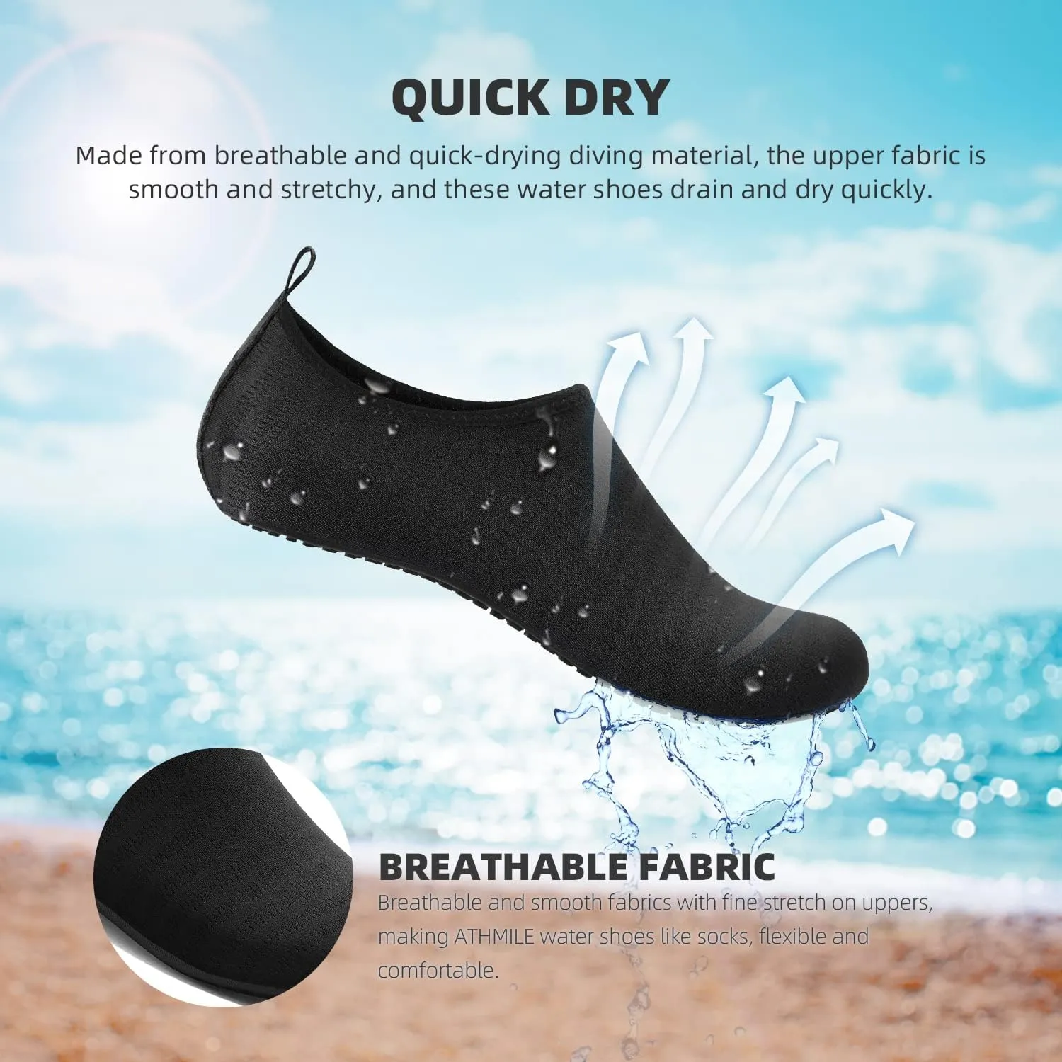 ATHMILE Water Shoes for Women Men Barefoot Quick-Dry Aqua Socks for Beach Swim Pool River Yoga Lake Surf Sport Shoes Cruise Essentials Swimming Size