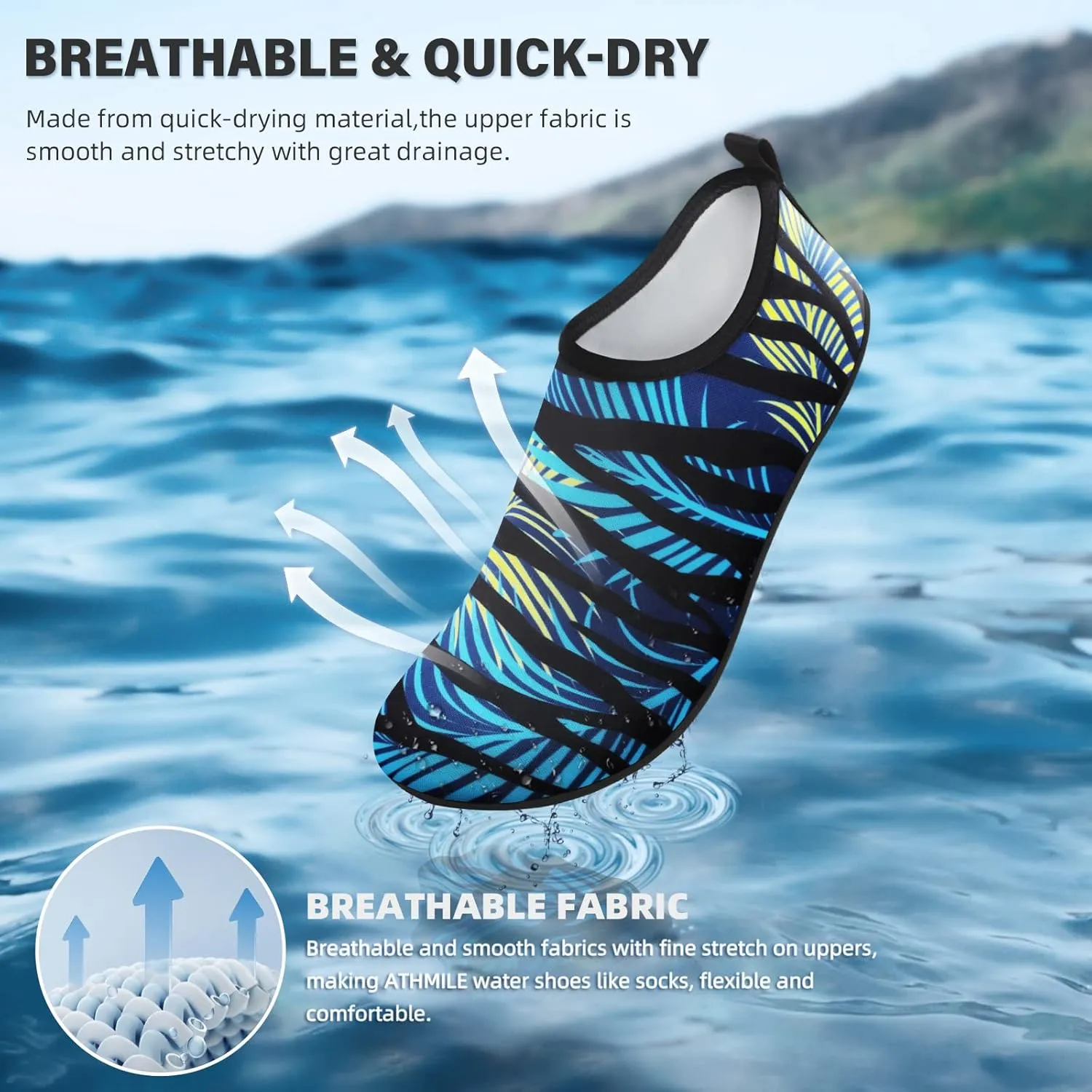 ATHMILE Water Shoes for Women Men Barefoot Quick-Dry Aqua Socks for Beach Swim Pool River Yoga Lake Surf Sport Shoes Cruise Essentials Swimming Size