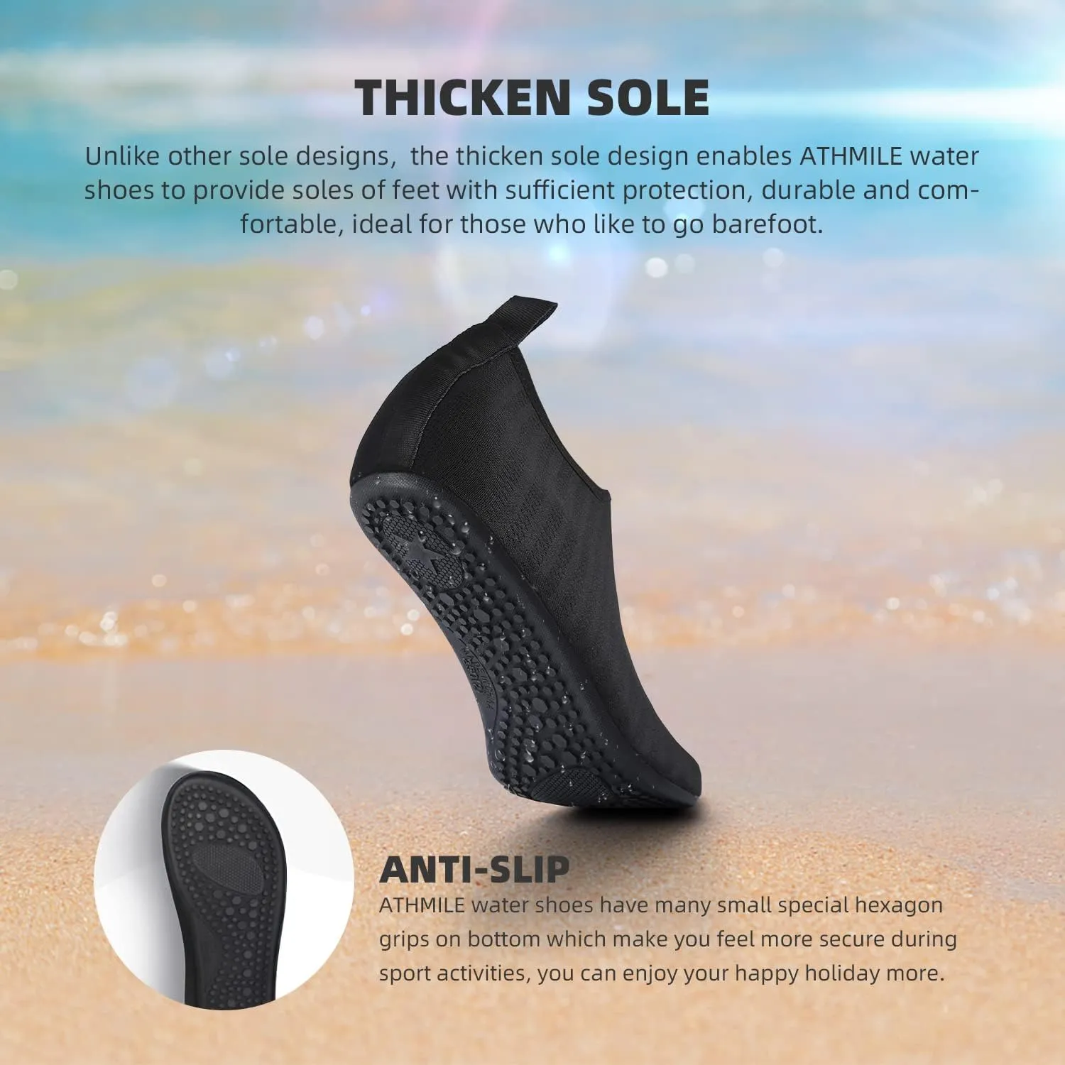 ATHMILE Water Shoes for Women Men Barefoot Quick-Dry Aqua Socks for Beach Swim Pool River Yoga Lake Surf Sport Shoes Cruise Essentials Swimming Size