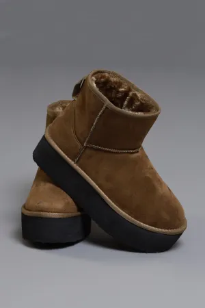 Away We Go Platform Suede Booties - Olive