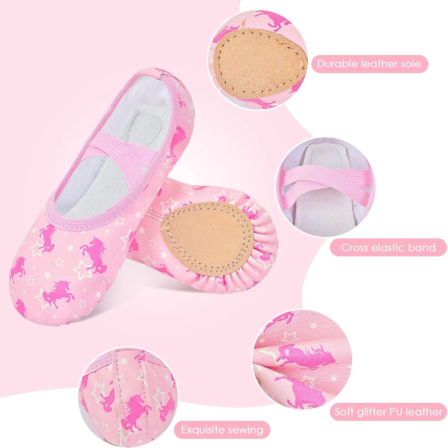 Ballet Shoes for Girls Toddler Dance Practice Ballet Slippers Soft PU Leather Flats Shoes for Kid Sole Yoga Gymnastics