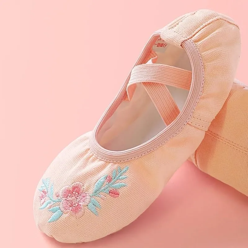 Ballet Shoes Girls Ballet Shoes Embroider Kids Dance Slippers Split Sole Gymnastics Dancing Shoes Pink Classical Dancing Shoes Dance Shoes(Pink-1,35)