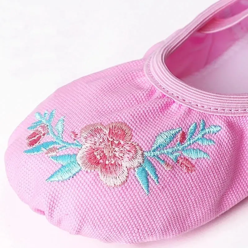 Ballet Shoes Girls Ballet Shoes Embroider Kids Dance Slippers Split Sole Gymnastics Dancing Shoes Pink Classical Dancing Shoes Dance Shoes(Pink-1,35)
