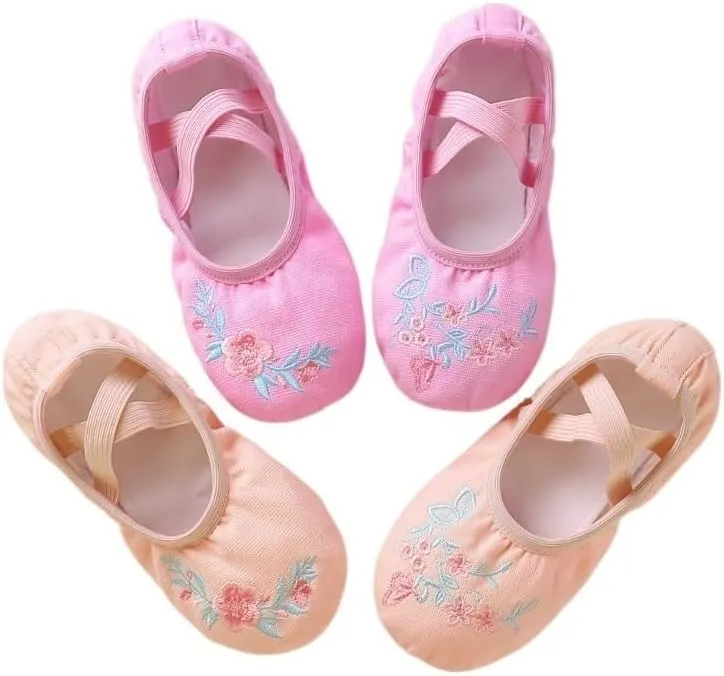 Ballet Shoes Girls Ballet Shoes Embroider Kids Dance Slippers Split Sole Gymnastics Dancing Shoes Pink Classical Dancing Shoes Dance Shoes(Pink-1,35)
