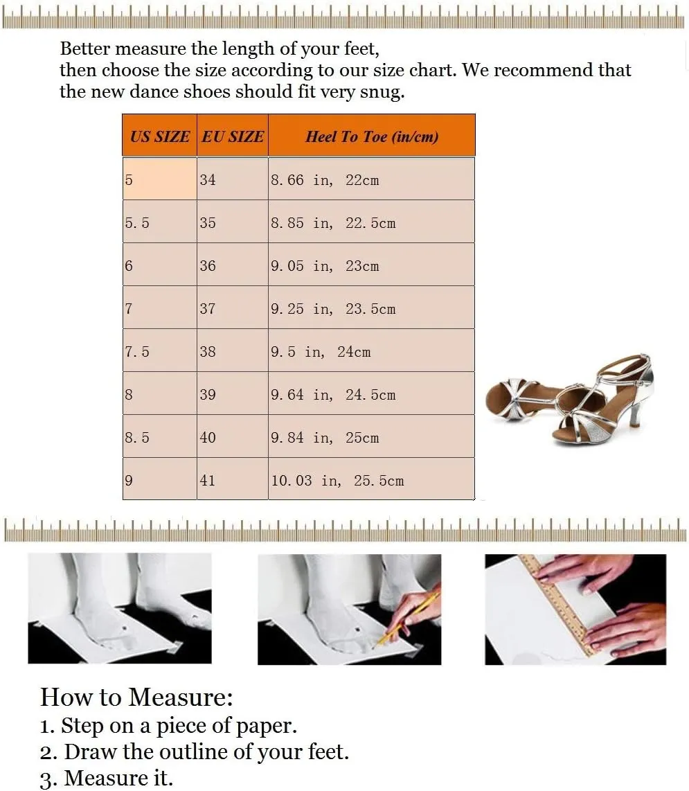 Ballroom Dance Shoes T-strap Suede Silk 2" Heels Latin Salsa Bachata Performance Dance Shoes for Woman and Teens Practice Performance