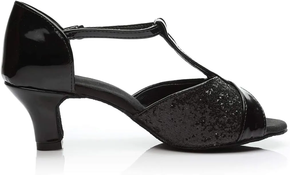 Ballroom Dance Shoes T-strap Suede Silk 2" Heels Latin Salsa Bachata Performance Dance Shoes for Woman and Teens Practice Performance