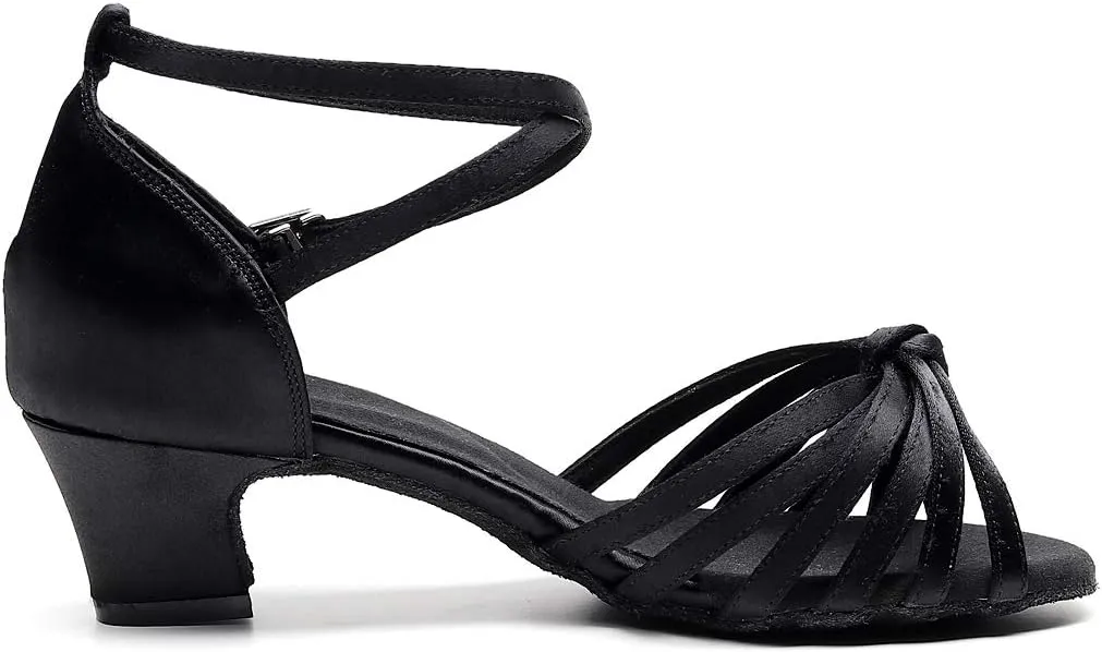 Ballroom Dance Shoes Women Latin Salsa Bachata Performance Dance Shoes Women Heel Sandals Suede Sole Wedding Dancing Shoes 2" Heel Black
