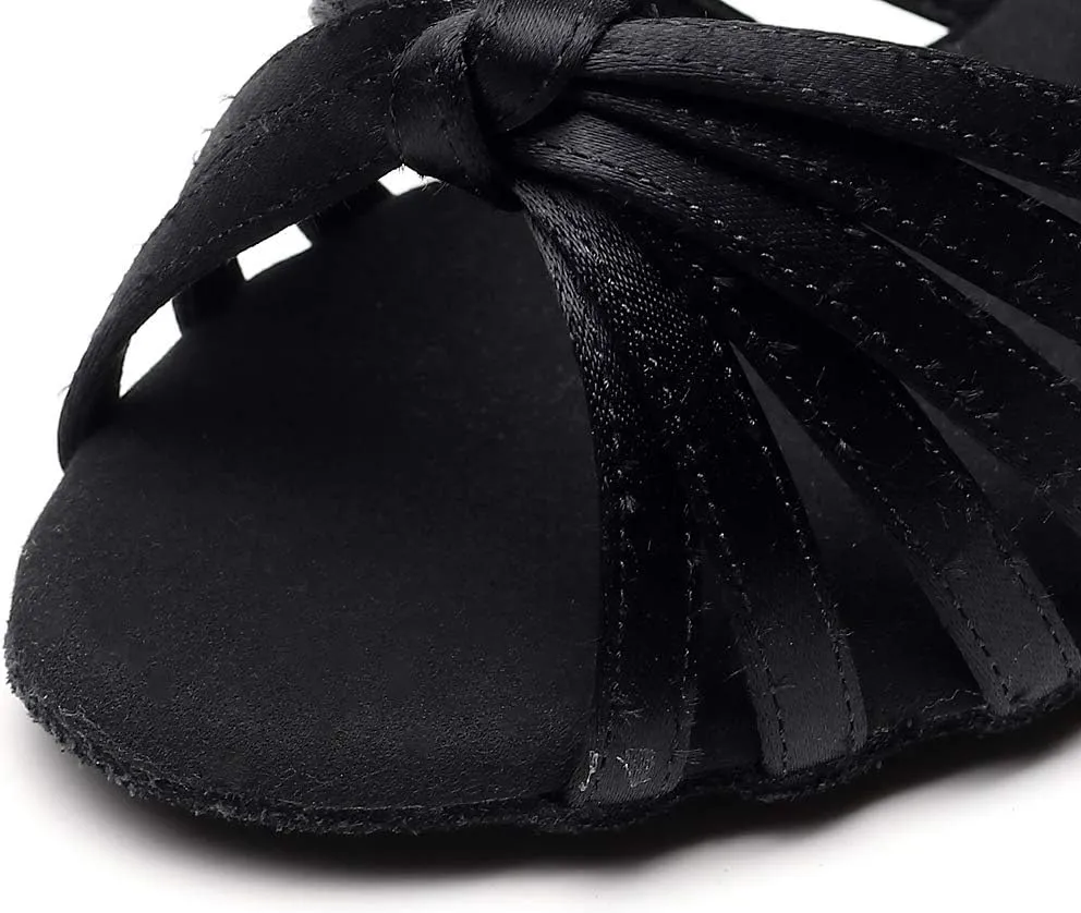 Ballroom Dance Shoes Women Latin Salsa Bachata Performance Dance Shoes Women Heel Sandals Suede Sole Wedding Dancing Shoes 2" Heel Black