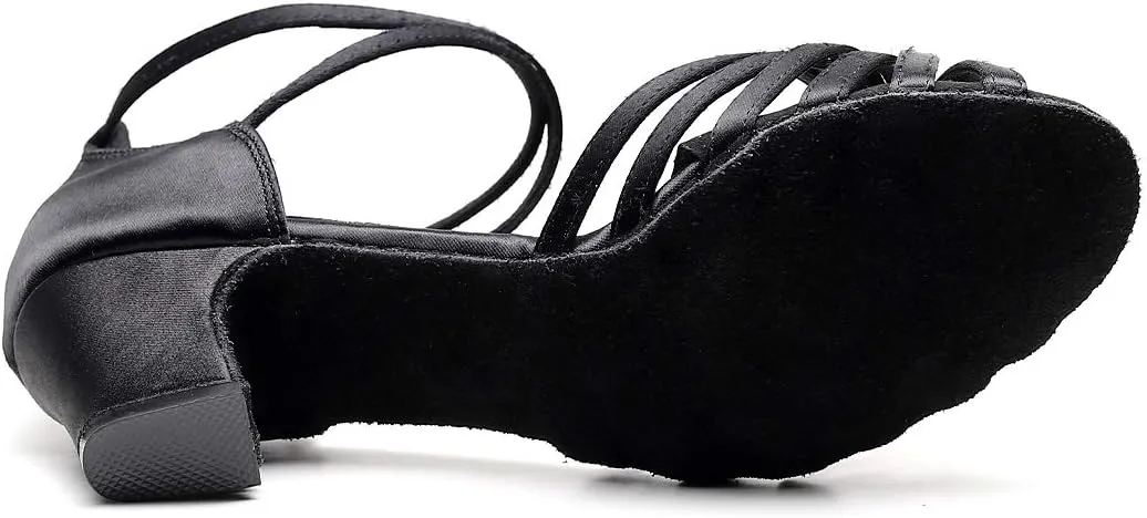 Ballroom Dance Shoes Women Latin Salsa Bachata Performance Dance Shoes Women Heel Sandals Suede Sole Wedding Dancing Shoes 2" Heel Black