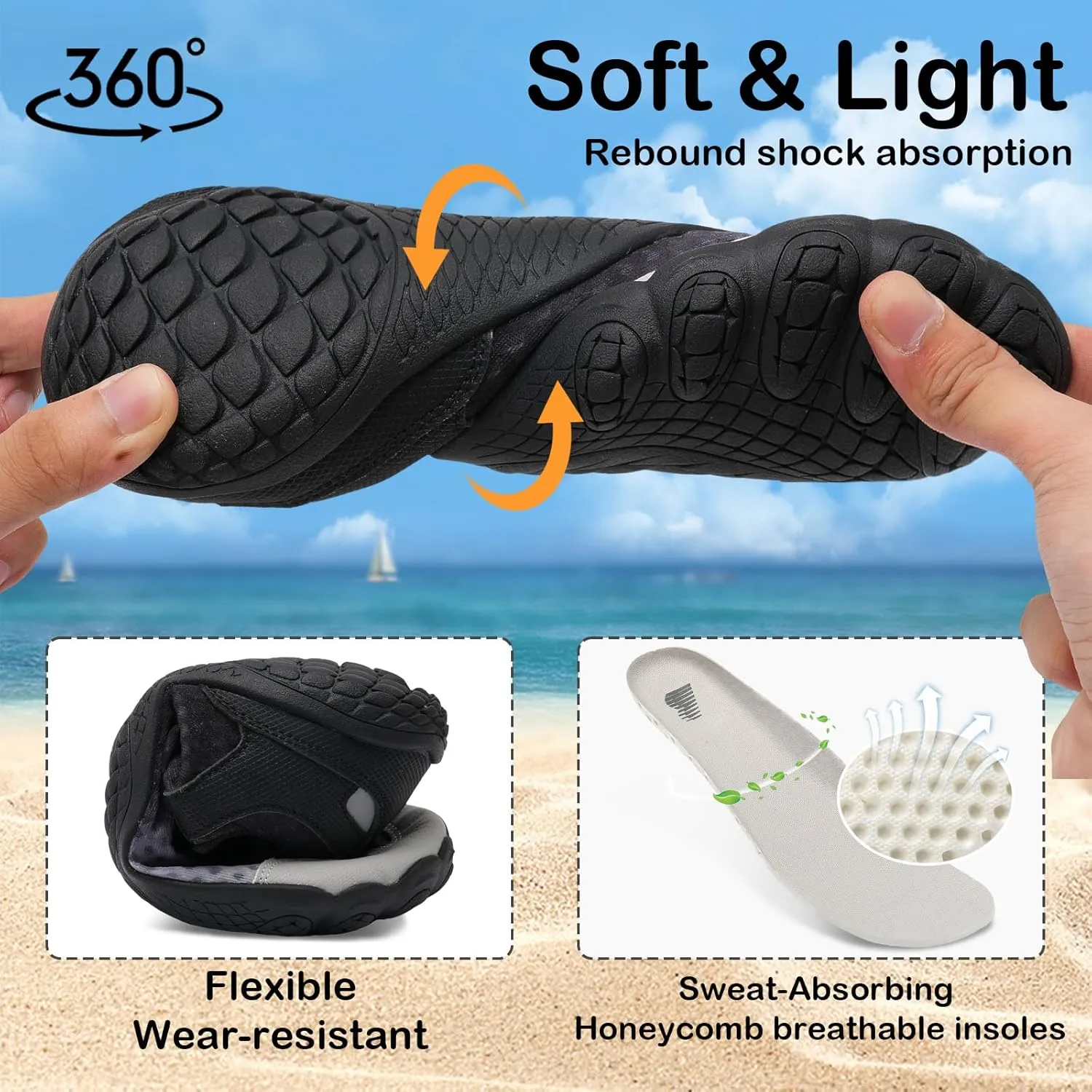 BARERUN Water Shoes Women Men Quick-Dry Wide Toe Athletic Hiking Water Sports Shoes Adjustable Zero Drop Barefoot Shoes for Beach Swim Kayaking Surfing Walking Training