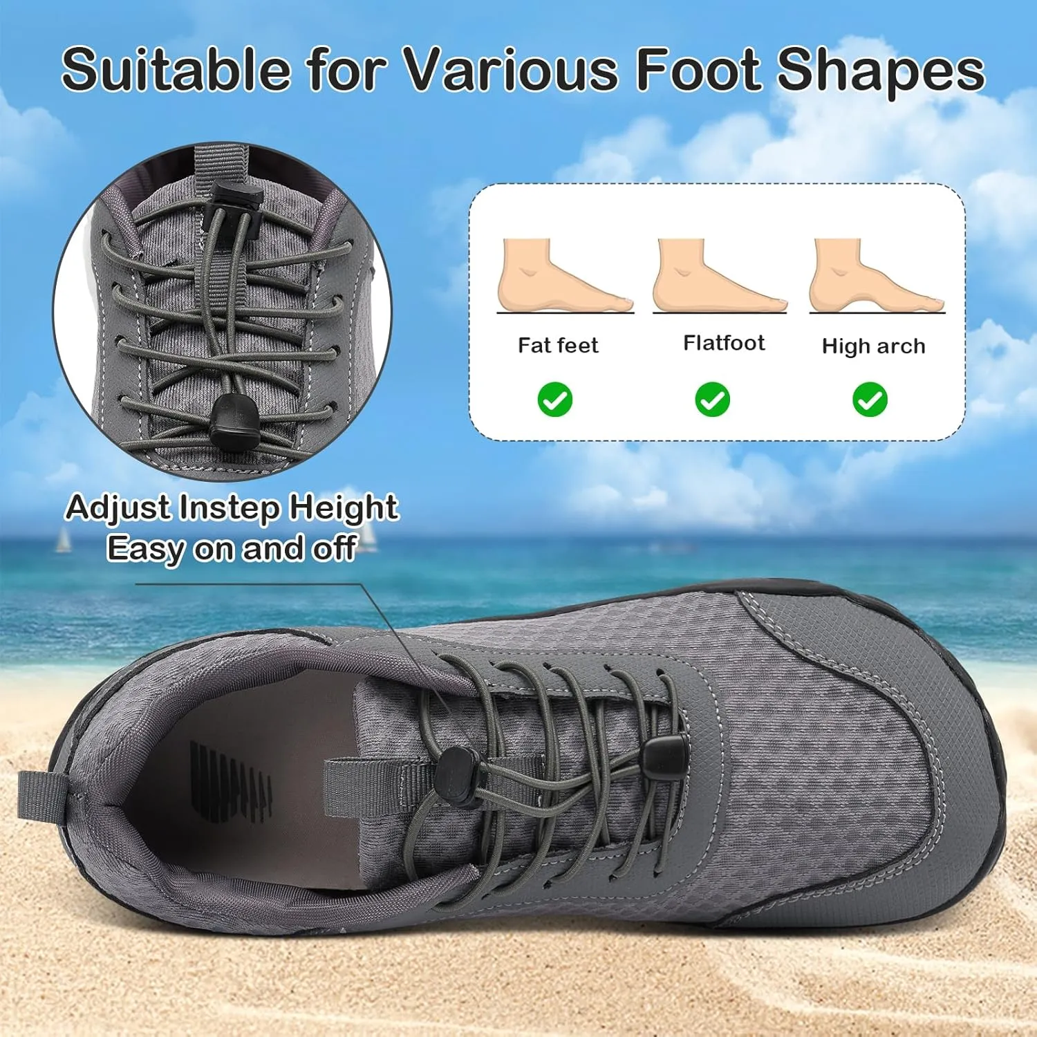 BARERUN Water Shoes Women Men Quick-Dry Wide Toe Athletic Hiking Water Sports Shoes Adjustable Zero Drop Barefoot Shoes for Beach Swim Kayaking Surfing Walking Training