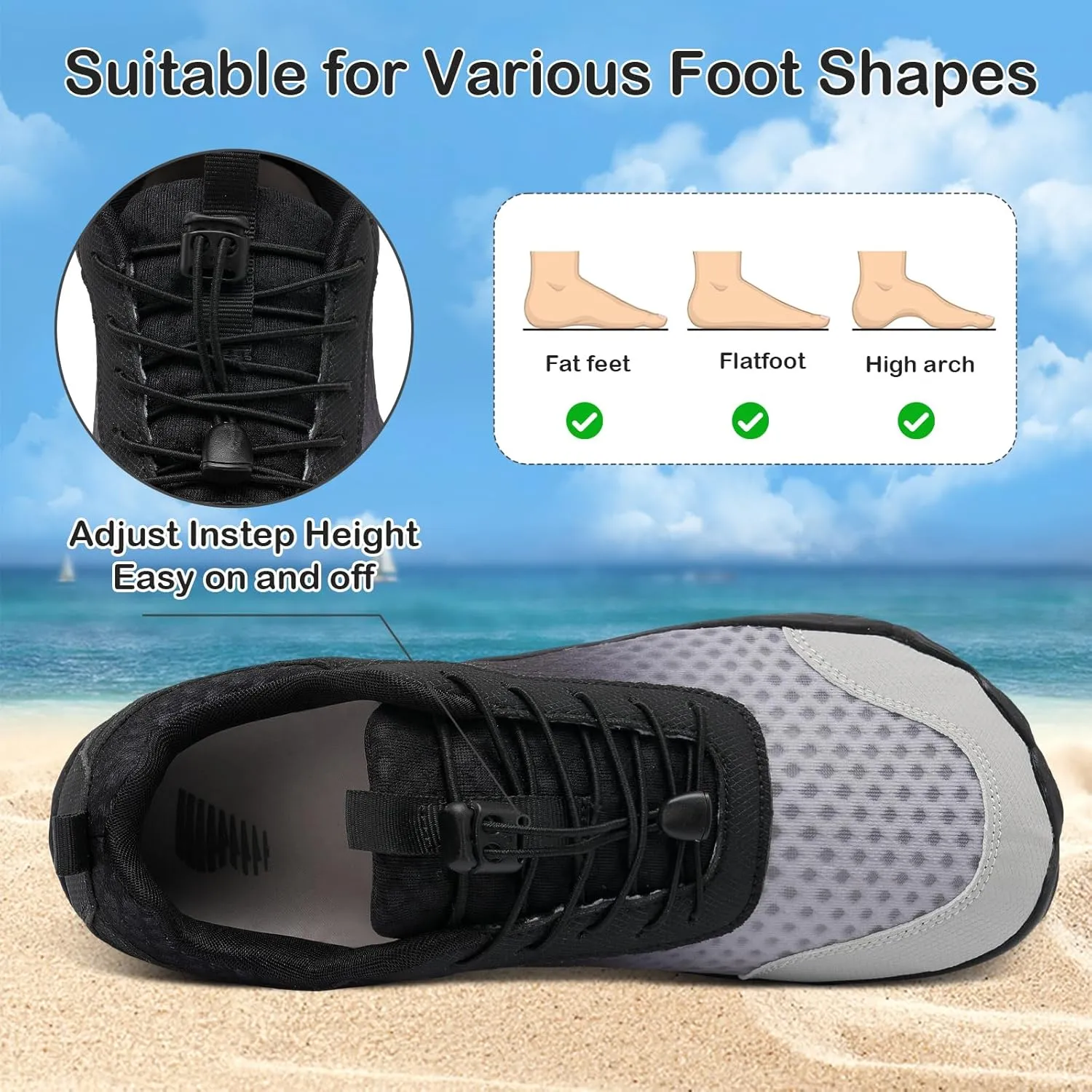 BARERUN Water Shoes Women Men Quick-Dry Wide Toe Athletic Hiking Water Sports Shoes Adjustable Zero Drop Barefoot Shoes for Beach Swim Kayaking Surfing Walking Training