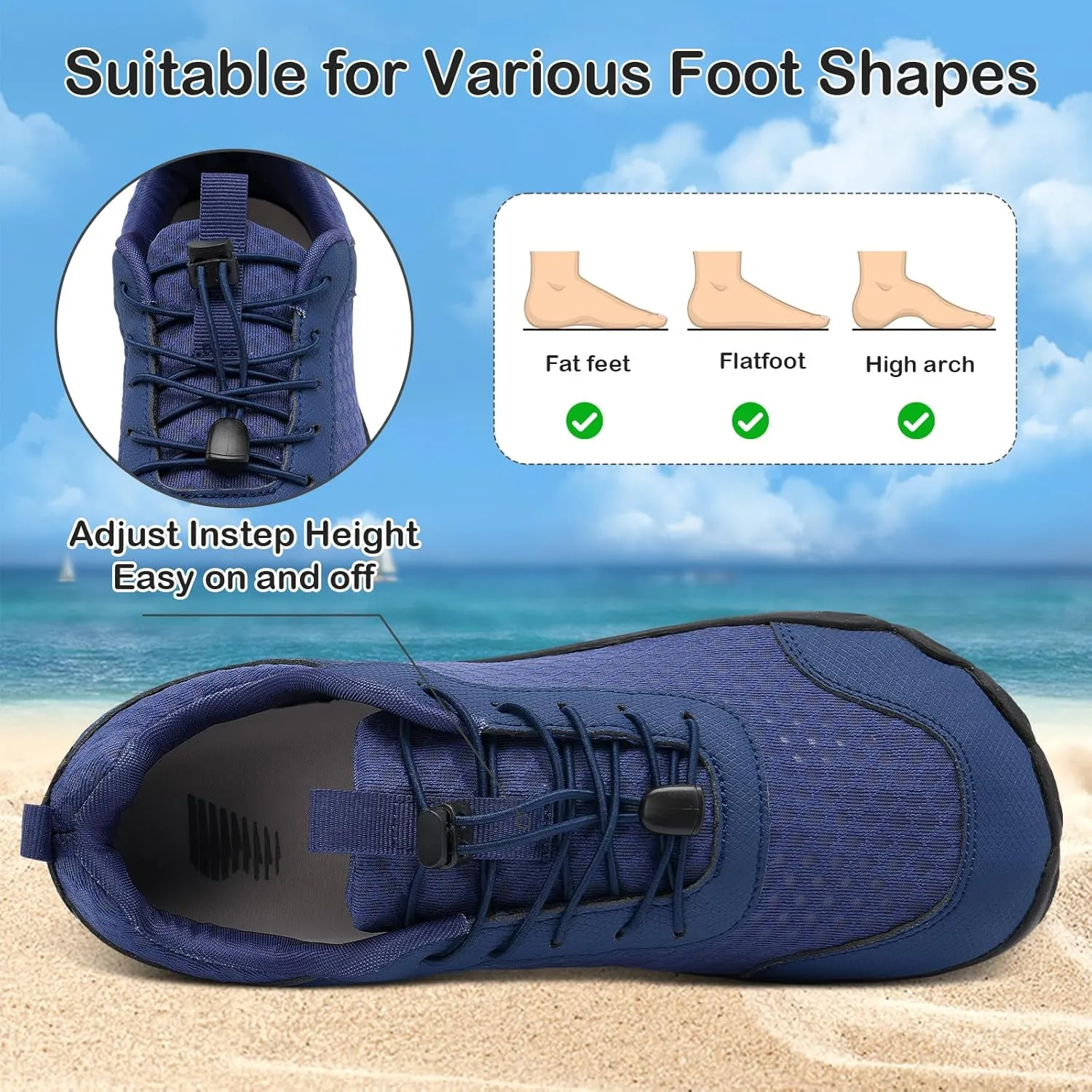BARERUN Water Shoes Women Men Quick-Dry Wide Toe Athletic Hiking Water Sports Shoes Adjustable Zero Drop Barefoot Shoes for Beach Swim Kayaking Surfing Walking Training