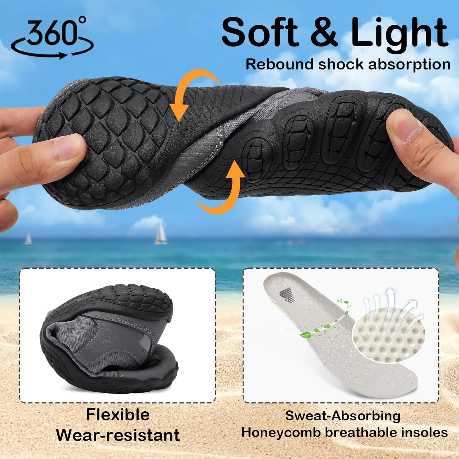 BARERUN Water Shoes Women Men Quick-Dry Wide Toe Athletic Hiking Water Sports Shoes Adjustable Zero Drop Barefoot Shoes for Beach Swim Kayaking Surfing Walking Training