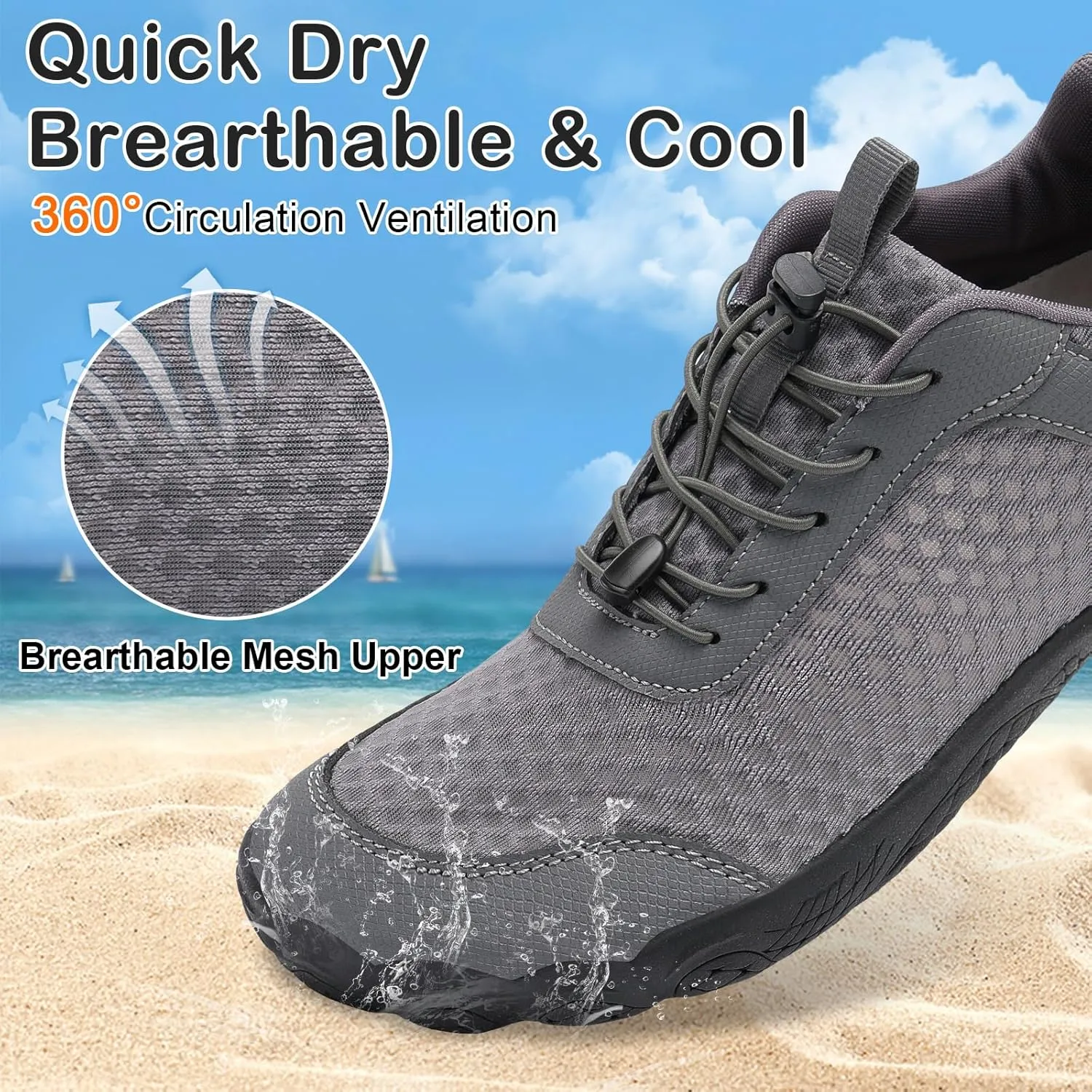 BARERUN Water Shoes Women Men Quick-Dry Wide Toe Athletic Hiking Water Sports Shoes Adjustable Zero Drop Barefoot Shoes for Beach Swim Kayaking Surfing Walking Training