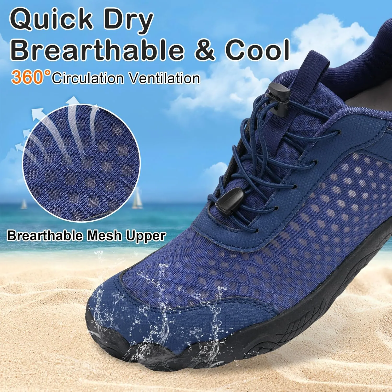 BARERUN Water Shoes Women Men Quick-Dry Wide Toe Athletic Hiking Water Sports Shoes Adjustable Zero Drop Barefoot Shoes for Beach Swim Kayaking Surfing Walking Training