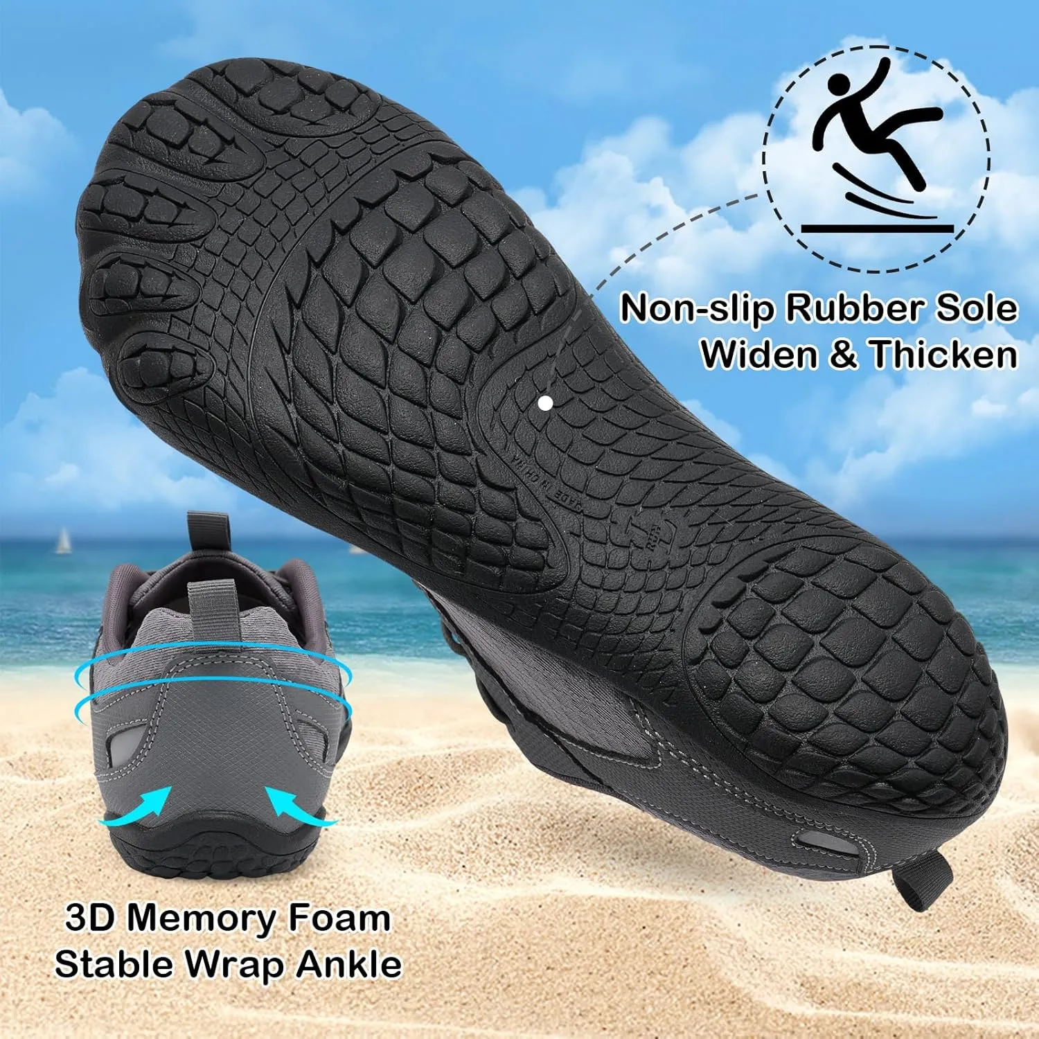 BARERUN Water Shoes Women Men Quick-Dry Wide Toe Athletic Hiking Water Sports Shoes Adjustable Zero Drop Barefoot Shoes for Beach Swim Kayaking Surfing Walking Training