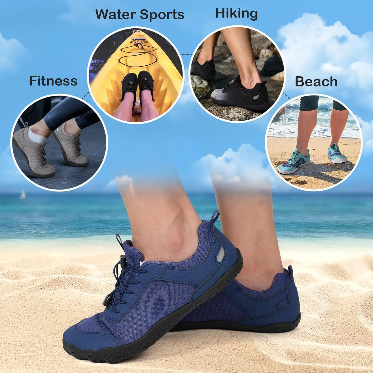 BARERUN Water Shoes Women Men Quick-Dry Wide Toe Athletic Hiking Water Sports Shoes Adjustable Zero Drop Barefoot Shoes for Beach Swim Kayaking Surfing Walking Training