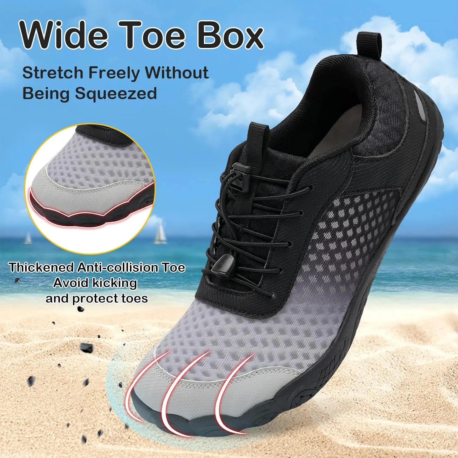 BARERUN Water Shoes Women Men Quick-Dry Wide Toe Athletic Hiking Water Sports Shoes Adjustable Zero Drop Barefoot Shoes for Beach Swim Kayaking Surfing Walking Training