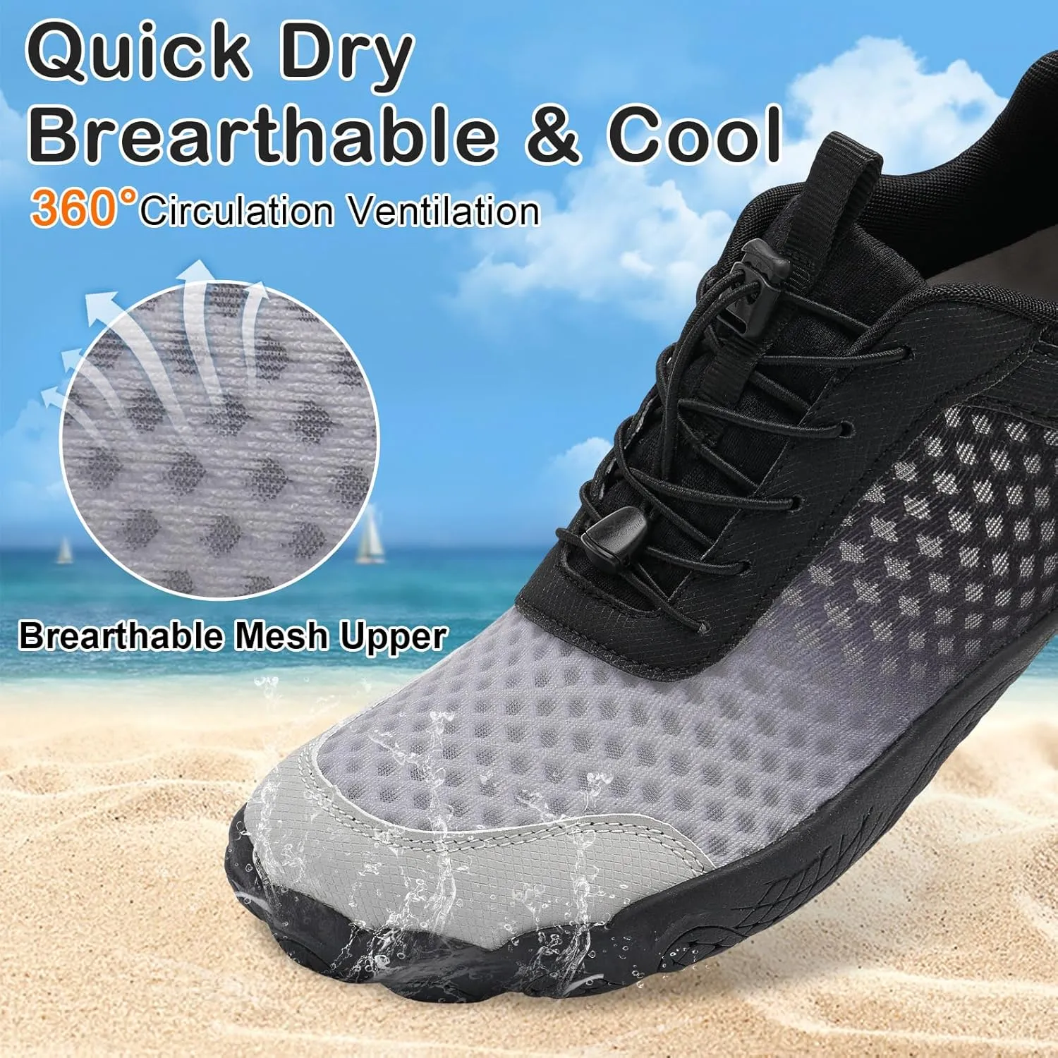 BARERUN Water Shoes Women Men Quick-Dry Wide Toe Athletic Hiking Water Sports Shoes Adjustable Zero Drop Barefoot Shoes for Beach Swim Kayaking Surfing Walking Training