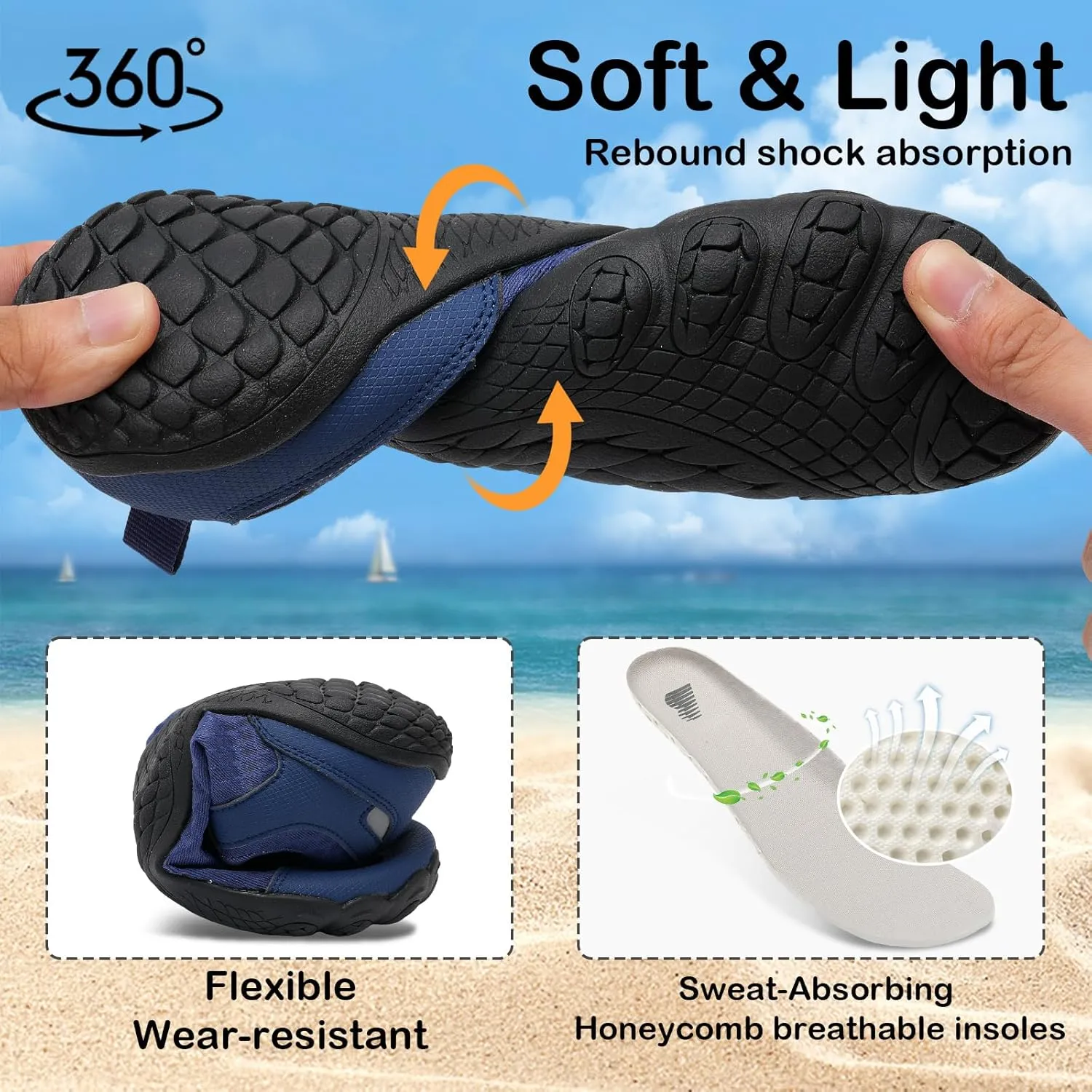 BARERUN Water Shoes Women Men Quick-Dry Wide Toe Athletic Hiking Water Sports Shoes Adjustable Zero Drop Barefoot Shoes for Beach Swim Kayaking Surfing Walking Training