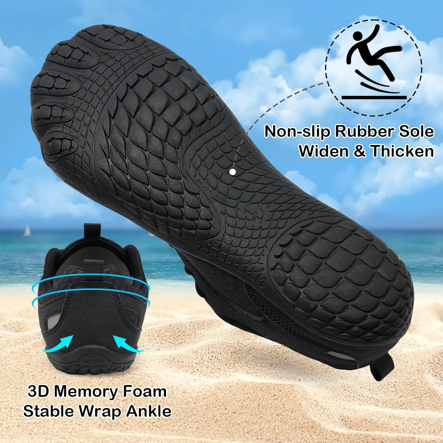 BARERUN Water Shoes Women Men Quick-Dry Wide Toe Athletic Hiking Water Sports Shoes Adjustable Zero Drop Barefoot Shoes for Beach Swim Kayaking Surfing Walking Training