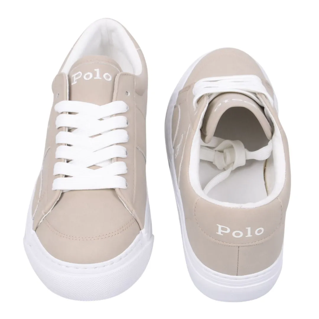 Beige & White Logo Trainers