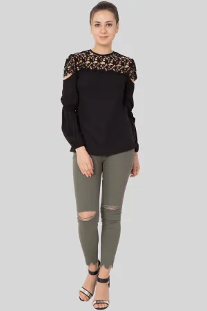 Black crochet yoke top